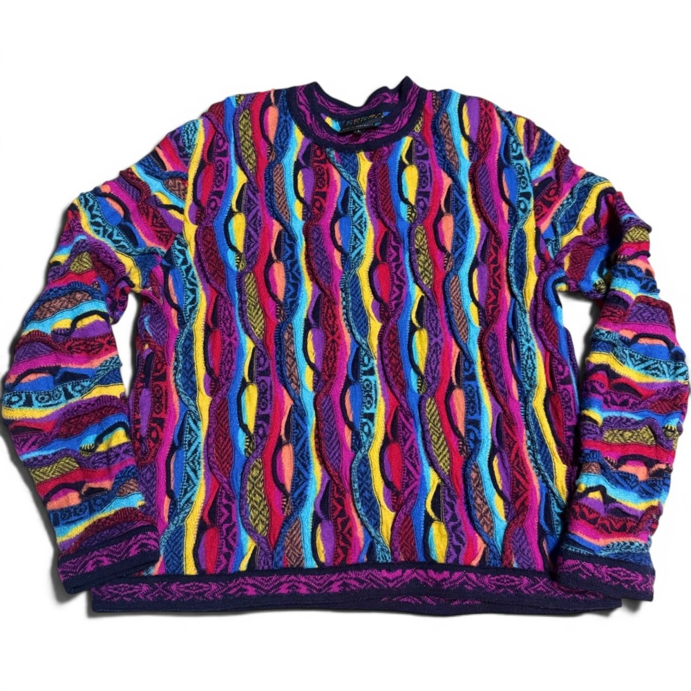 Coogi Sweater Large 3D Knit Pure New Wool Multi-Color Made in Australia